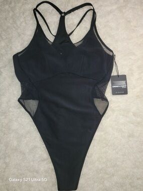 Savage X Fenty Black Mesh High-Cut One-Piece